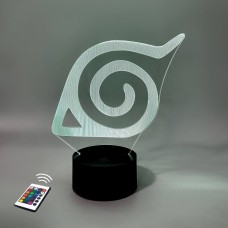 3D ночник "Символ Конохи"(УВЕЛИЧЕННОЕ ИЗОБРАЖЕНИЕ) подарочная упаковка + 16 цветов + пульт ДУ + сетевой адаптер + батарейки (3ААА) 3DTOYSLAMP