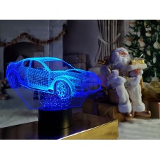 3D ночник "Автомобиль 6"(УВЕЛИЧЕННОЕ ИЗОБРАЖЕНИЕ) подарочная упаковка + 16 цветов + пульт ДУ + сетевой адаптер + батарейки (3ААА) 3DTOYSLAMP