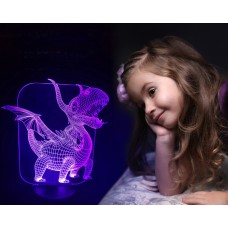 3D ночник "Дракоша"(УВЕЛИЧЕННОЕ ИЗОБРАЖЕНИЕ) подарочная упаковка + 16 цветов + пульт ДУ + сетевой адаптер + батарейки (3ААА) 3DTOYSLAMP