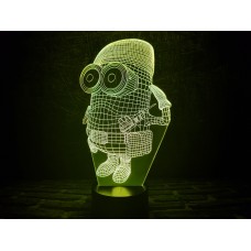3D ночник "Миньон военный"(УВЕЛИЧЕННОЕ ИЗОБРАЖЕНИЕ) подарочная упаковка + 16 цветов + пульт ДУ + сетевой адаптер + батарейки (3ААА) 3DTOYSLAMP