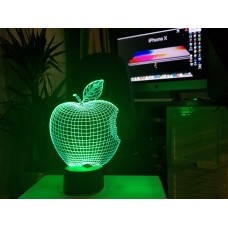 3d светильник "Apple"(УВЕЛИЧЕННОЕ ИЗОБРАЖЕНИЕ) подарочная упаковка + 16 цветов + пульт ДУ + сетевой адаптер + батарейки (3ААА) 3DTOYSLAMP