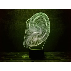 3D ночник "Ухо"(УВЕЛИЧЕННОЕ ИЗОБРАЖЕНИЕ) подарочная упаковка + 16 цветов + пульт ДУ + сетевой адаптер + батарейки (3ААА) 3DTOYSLAMP