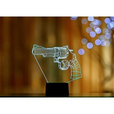 3D светильник "Револьвер"(УВЕЛИЧЕННОЕ ИЗОБРАЖЕНИЕ) подарочная упаковка + 16 цветов + пульт ДУ + сетевой адаптер + батарейки (3ААА) 3DTOYSLAMP