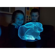 3D ночник "Кролик 2"(УВЕЛИЧЕННОЕ ИЗОБРАЖЕНИЕ) подарочная упаковка + 16 цветов + пульт ДУ + сетевой адаптер + батарейки (3ААА) 3DTOYSLAMP