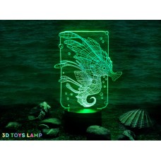 3d светильник "Морской конек"(УВЕЛИЧЕННОЕ ИЗОБРАЖЕНИЕ) подарочная упаковка + 16 цветов + пульт ДУ + сетевой адаптер + батарейки (3ААА) 3DTOYSLAMP