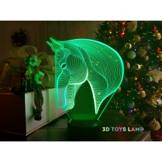 3d светильник "Лошадка 3"(УВЕЛИЧЕННОЕ ИЗОБРАЖЕНИЕ) подарочная упаковка + 16 цветов + пульт ДУ + сетевой адаптер + батарейки (3ААА) 3DTOYSLAMP