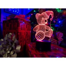 3D светильник "Мишка новогодний" (УВЕЛИЧЕННОЕ ИЗОБРАЖЕНИЕ) подарочная упаковка + 16 цветов + пульт ДУ + сетевой адаптер + батарейки (3ААА)  3DTOYSLAMP