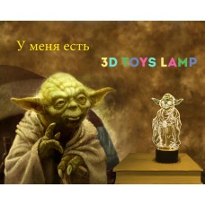 3D ночник "Йода"(УВЕЛИЧЕННОЕ ИЗОБРАЖЕНИЕ) подарочная упаковка + 16 цветов + пульт ДУ + сетевой адаптер + батарейки (3ААА) 3DTOYSLAMP