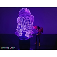 3d светильник "R2D2"(УВЕЛИЧЕННОЕ ИЗОБРАЖЕНИЕ) подарочная упаковка + 16 цветов + пульт ДУ + сетевой адаптер + батарейки (3ААА) 3DTOYSLAMP