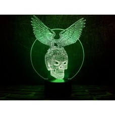 3D лампа "Хрустальный череп"(УВЕЛИЧЕННОЕ ИЗОБРАЖЕНИЕ) подарочная упаковка + 16 цветов + пульт ДУ + сетевой адаптер + батарейки (3ААА) 3DTOYSLAMP