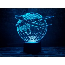 3D ночник "Самолет 3"(УВЕЛИЧЕННОЕ ИЗОБРАЖЕНИЕ) подарочная упаковка + 16 цветов + пульт ДУ + сетевой адаптер + батарейки (3ААА) 3DTOYSLAMP