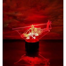 3D ночник "Вертолет 3"(УВЕЛИЧЕННОЕ ИЗОБРАЖЕНИЕ) подарочная упаковка + 16 цветов + пульт ДУ + сетевой адаптер + батарейки (3ААА) 3DTOYSLAMP