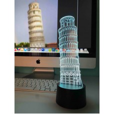 3D светильник ночник "Пизанская Башня"(УВЕЛИЧЕННОЕ ИЗОБРАЖЕНИЕ) подарочная упаковка + 16 цветов + пульт ДУ + сетевой адаптер + батарейки (3ААА) 3DTOYSLAMP
